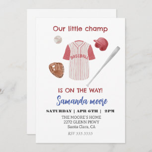 Baseball little champ baby shower invitation