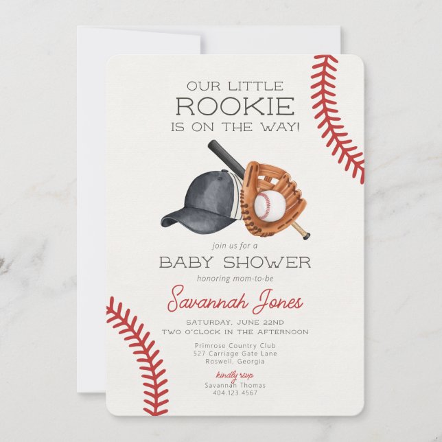 Baseball Little Rookie Baby Shower Invitation (Front)