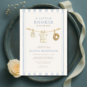Baseball Little Rookie Clothesline Baby Shower Invitation