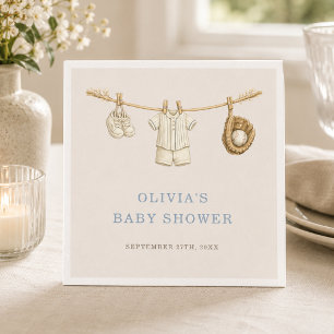 Baseball Little Rookie Clothesline Baby Shower Napkin