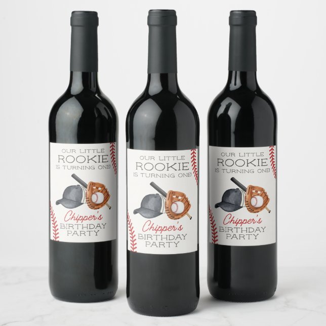 Baseball Little Rookie Home Run Birthday Wine Label (Bottles)