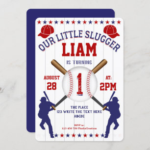 Baseball, Little Slugger, Boy 1st Birthday Invitation