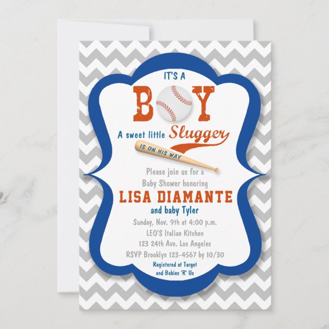 Baseball Little Slugger Boy Baby Shower Invitation (Front)