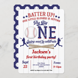 Baseball, Little slugger, First birthday Invitation