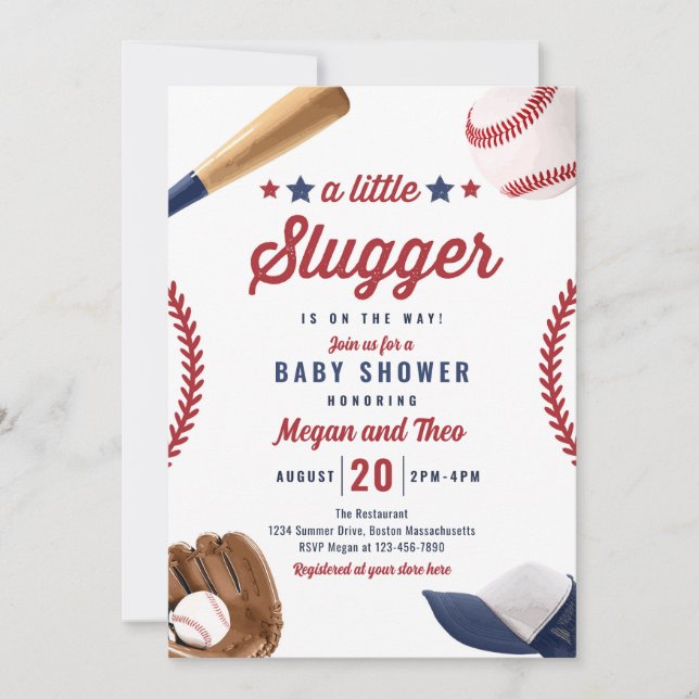 Baseball Little Slugger On The Way Baby Shower  Invitation (Front)