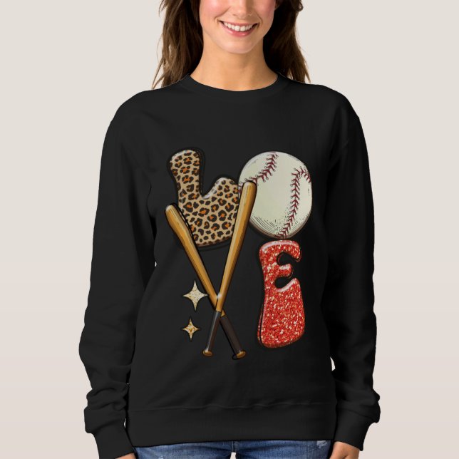 Baseball LOVE Baller Mom Leopard Print Softball Ga Sweatshirt (Front)