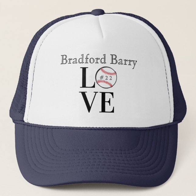 Baseball LOVE: Personalised add name, and number Trucker Hat (Front)