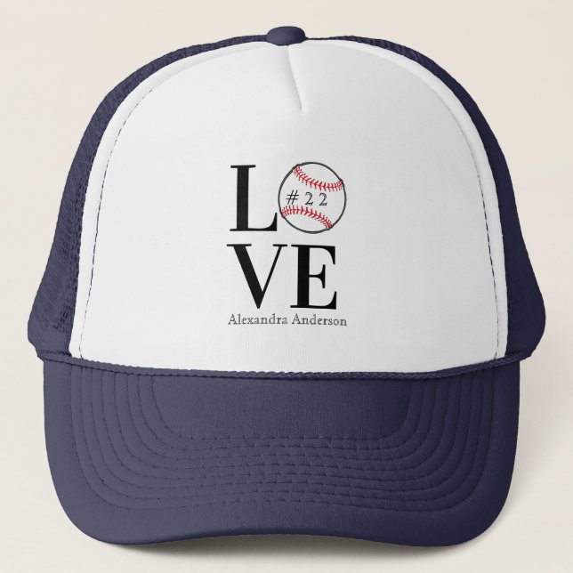 Baseball LOVE: Personalised add name, and number Trucker Hat (Front)