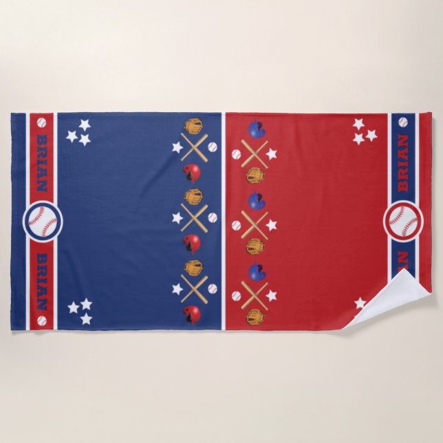 Baseball Lover Personalised Beach Towel (Front)