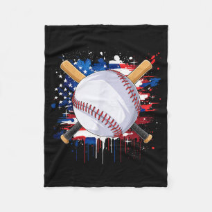 Baseball Lovers American Flag Independence Day 4th Fleece Blanket