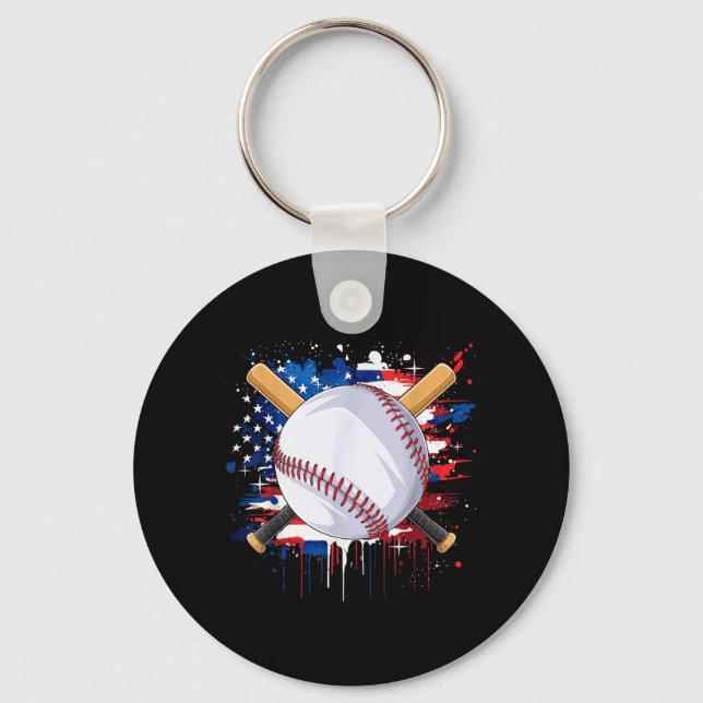 Baseball Lovers American Flag Independence Day 4th Key Ring (Front)