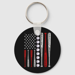 Baseball Lovers American Flag Independence Day 4th Key Ring