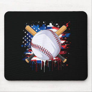 Baseball Lovers American Flag Independence Day 4th Mouse Pad
