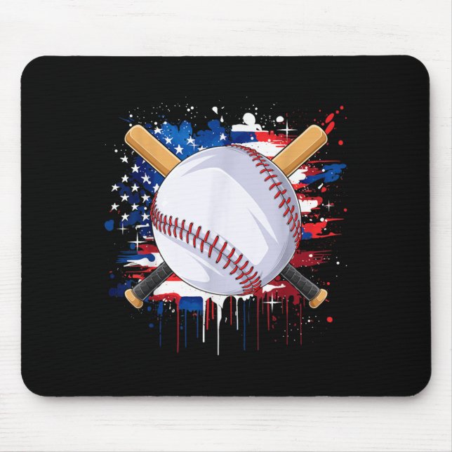 Baseball Lovers American Flag Independence Day 4th Mouse Pad (Front)