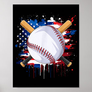 Baseball Lovers American Flag Independence Day 4th Poster