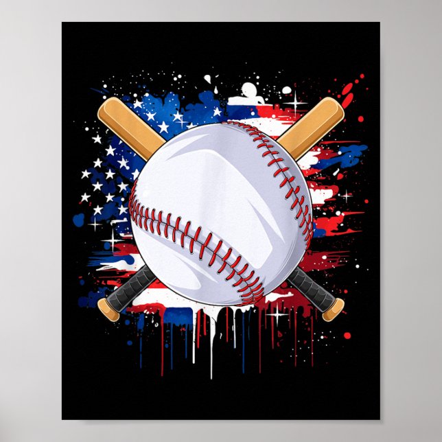 Baseball Lovers American Flag Independence Day 4th Poster (Front)