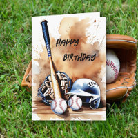 Baseball Lovers Watercolor Splash Birthday Card