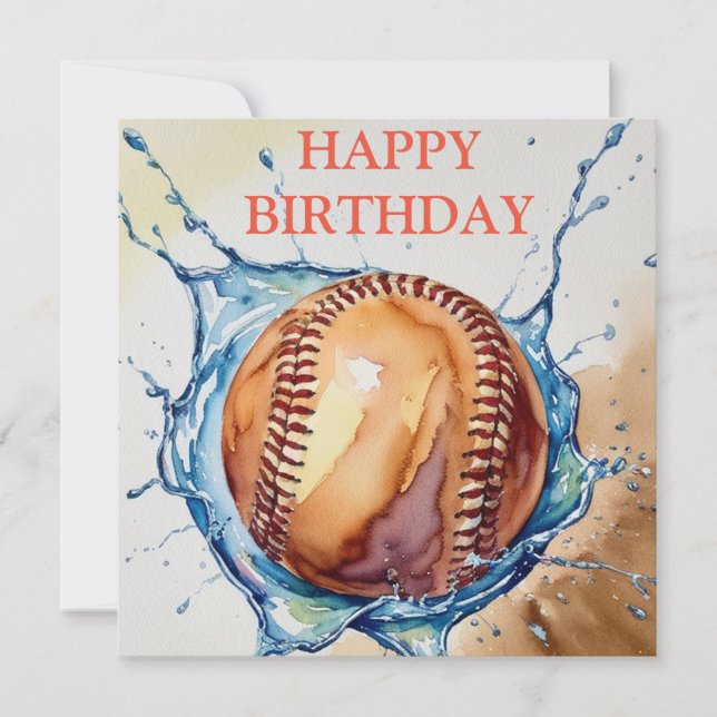 Baseball Lovers Watercolor Splash Birthday Card (Front)