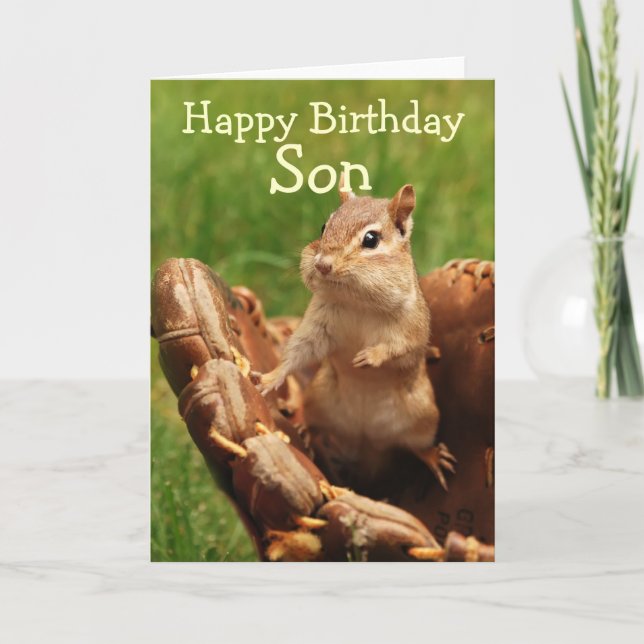 Baseball Loving Chipmunk Birthday Card (Front)