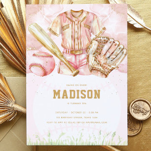Baseball Luxury Girl Birthday Pink Gold Invitation