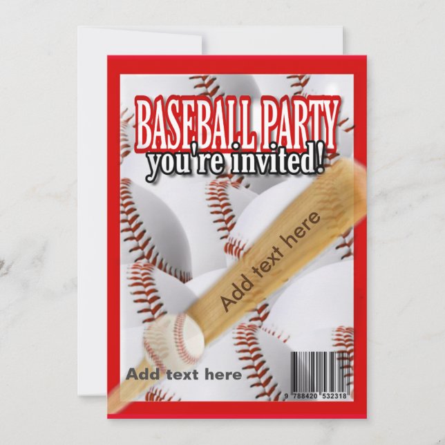 Baseball magazine white and red party invitation (Front)