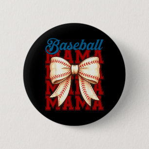 Baseball Mama Coquette Bow Game Day Baseball Mum 6 Cm Round Badge