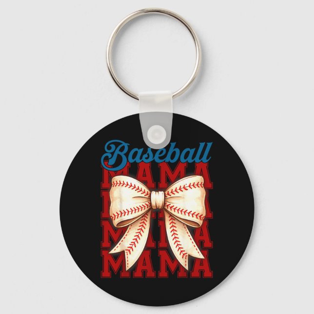 Baseball Mama Coquette Bow Game Day Baseball Mum Key Ring (Front)