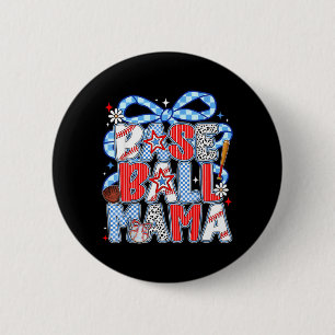 Baseball Mama Coquette Bow Groovy Game Day Girls 6 Cm Round Badge
