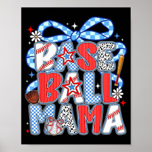 Baseball Mama Coquette Bow Groovy Game Day Girls Poster
