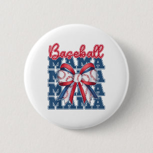 Baseball Mama Coquette Bow Sport Mum Mothers Day 6 Cm Round Badge