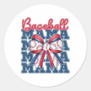 Baseball Mama Coquette Bow Sport Mum Mothers Day Classic Round Sticker