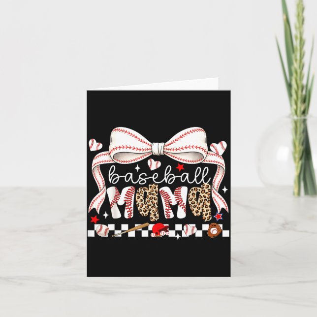 Baseball Mama Game Day Leopard Bow Cute Sports Card (Front)