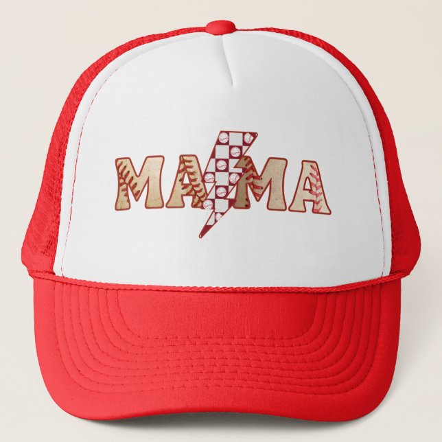 Baseball Mama Retro Trucker Hat (Front)