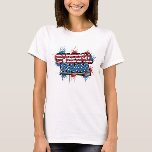 Baseball Mama Shirt Patriotic Splatter Tee (Front)