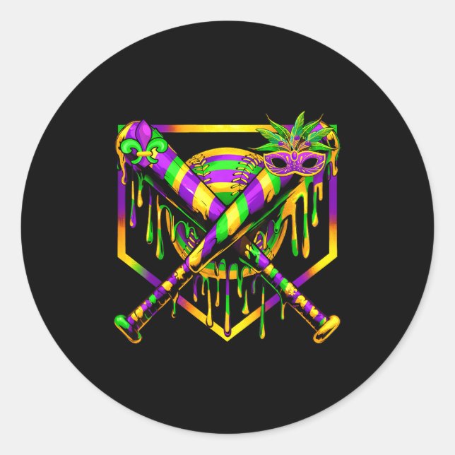 Baseball Mardi Gras Carnival Party Mask Ice Cream  Classic Round Sticker (Front)
