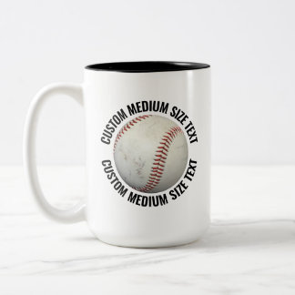 Baseball & Medium Text BLACK 15oz Custom Two-Tone Coffee Mug