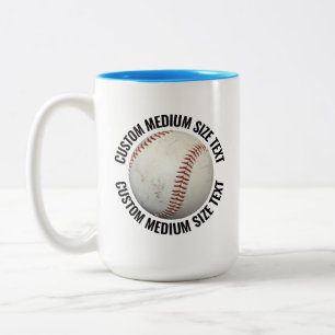 Baseball & Medium Text LIGHT BLUE 15oz Custom Two-Tone Coffee Mug
