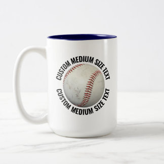 Baseball & Medium Text NAVY BLUE 15oz Custom Two-Tone Coffee Mug