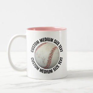 Baseball & Medium Text PINK 11oz Custom Two-Tone Coffee Mug