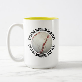 Baseball & Medium Text YELLOW 15oz Custom Two-Tone Coffee Mug