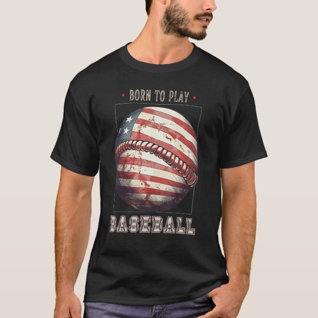 Baseball Merica Patriotic 4th July American Flag T-Shirt (Front)