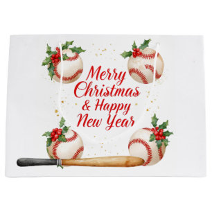 Baseball Merry Christmas & Happy New Year Large Gift Bag