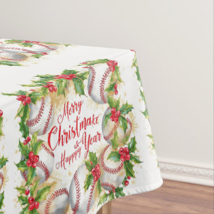 Baseball Merry Christmas & Happy New Year Tablecloth