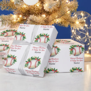 Baseball Merry Christmas & Happy New Year  Wrapping Paper