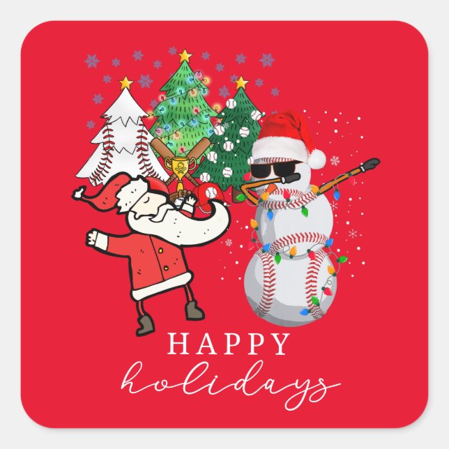 Baseball Merry Christmas with ball and Santa Claus Square Sticker (Front)