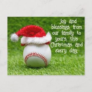 Baseball Merry Christmas with ball and Xmas tree Holiday Postcard