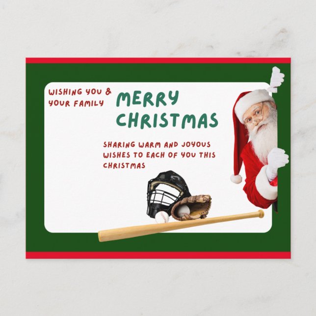 Baseball Merry Christmas with  Santa Claus  Postcard (Front)