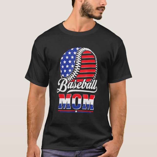 Baseball Mom American Flag  For Mother Mom Mommy T-Shirt (Front)