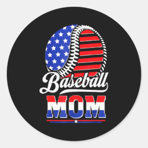 Baseball Mom American Flag Mother Classic Round Sticker