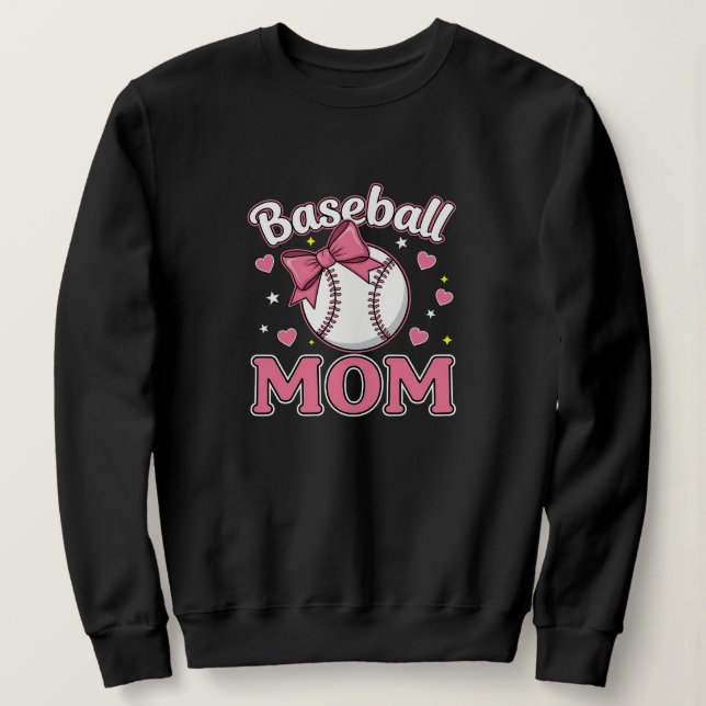 Baseball Mom Cute Pink Bow Design Sweatshirt (Design Front)
